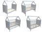 Preview: Babybett Kinderbett Juniorbett Bett Haus 140x70 cm umbaubar massiv grau